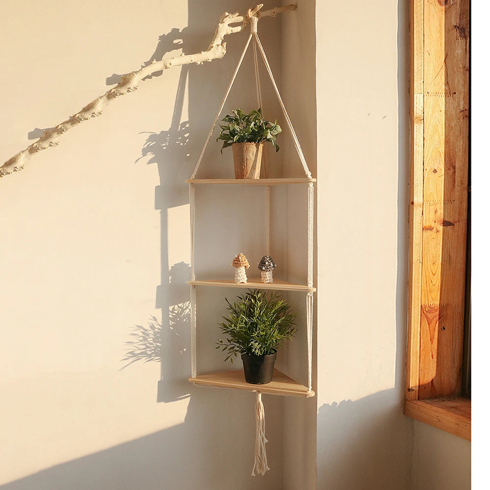 Wood Triangle Floating Corner Shelf – 1 / 2 / 3 Tier