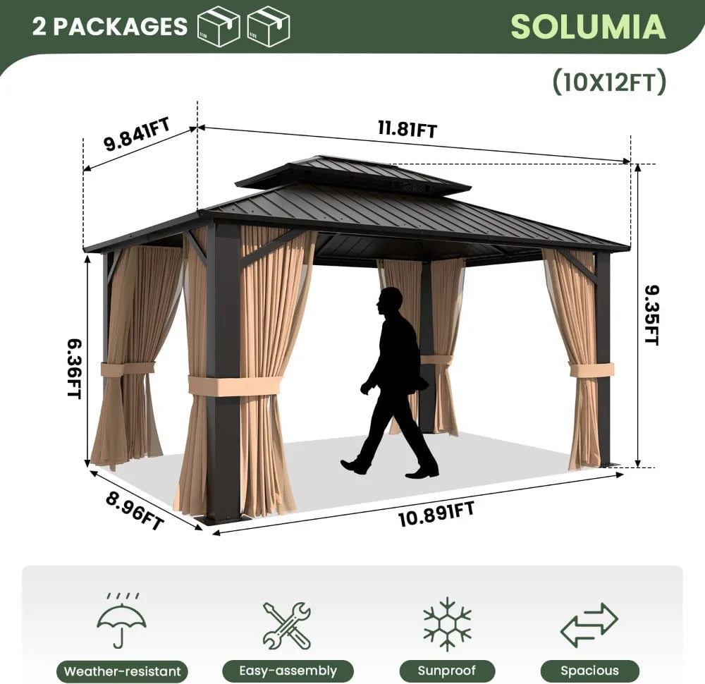 Hardtop Gazebo – 10 ft × 12 ft Aluminum Frame Outdoor Pavilion