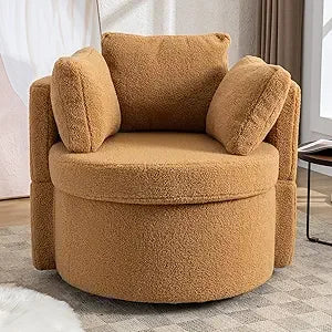 Oversized Swivel Barrel Accent Chair – Modern Bouclé Lounge Club Chair with Pillows