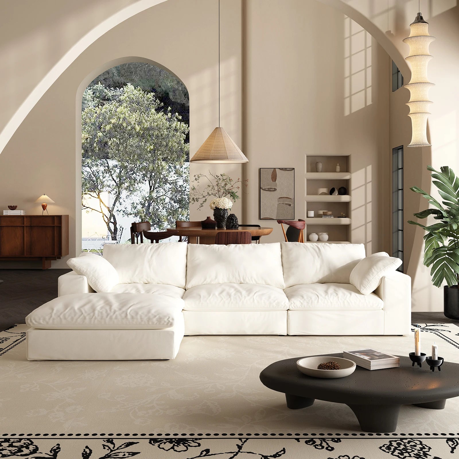 Comfy Cloud Couch 120'' Modern Sectional Sofa for Living Room Down Filled Couch with Ottoman U Shaped 5 Seater Convertible Sofa