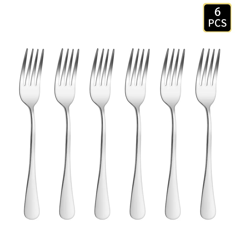 4/6/16/24pcs Silver stainless steel cutlery 1010 round handle knife, fork and spoon cutlery set suitable for family dinner hotel