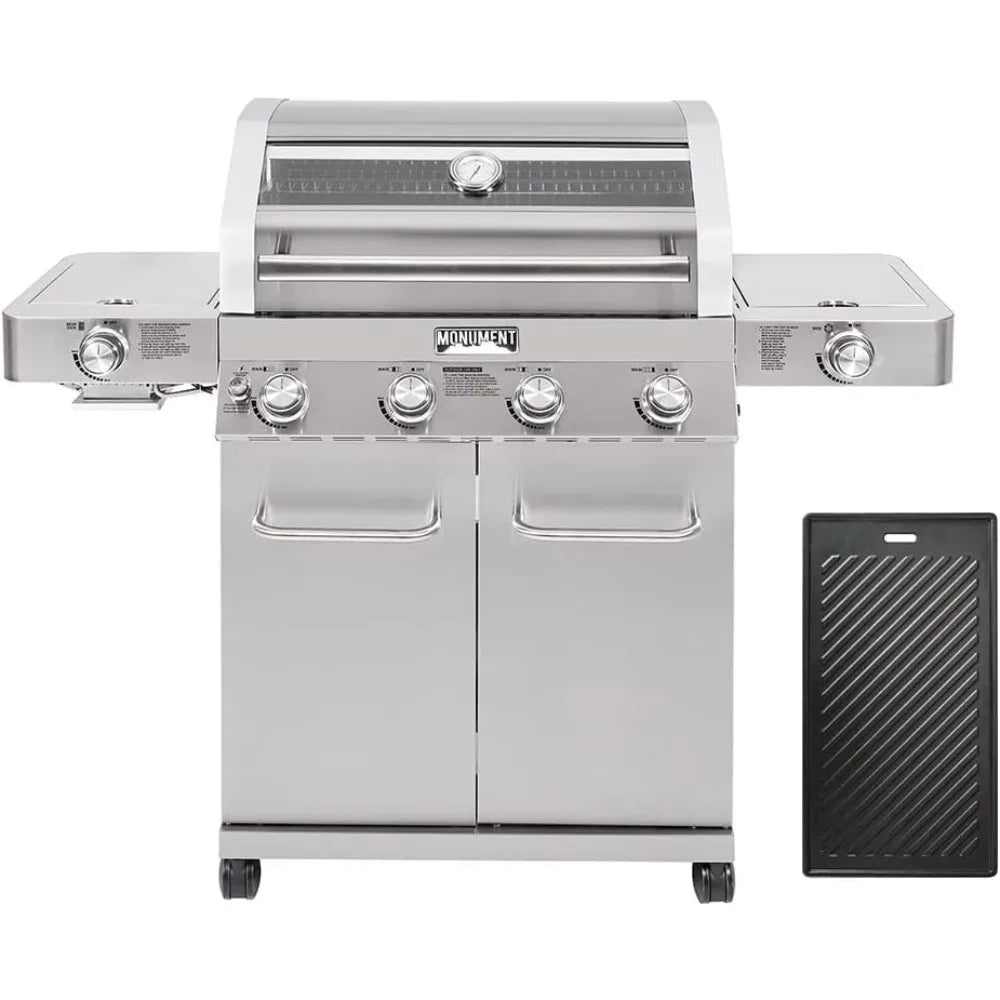 Stainless Steel 4-Burner Propane Gas Grill with Infrared Side Sear and Side Burners
