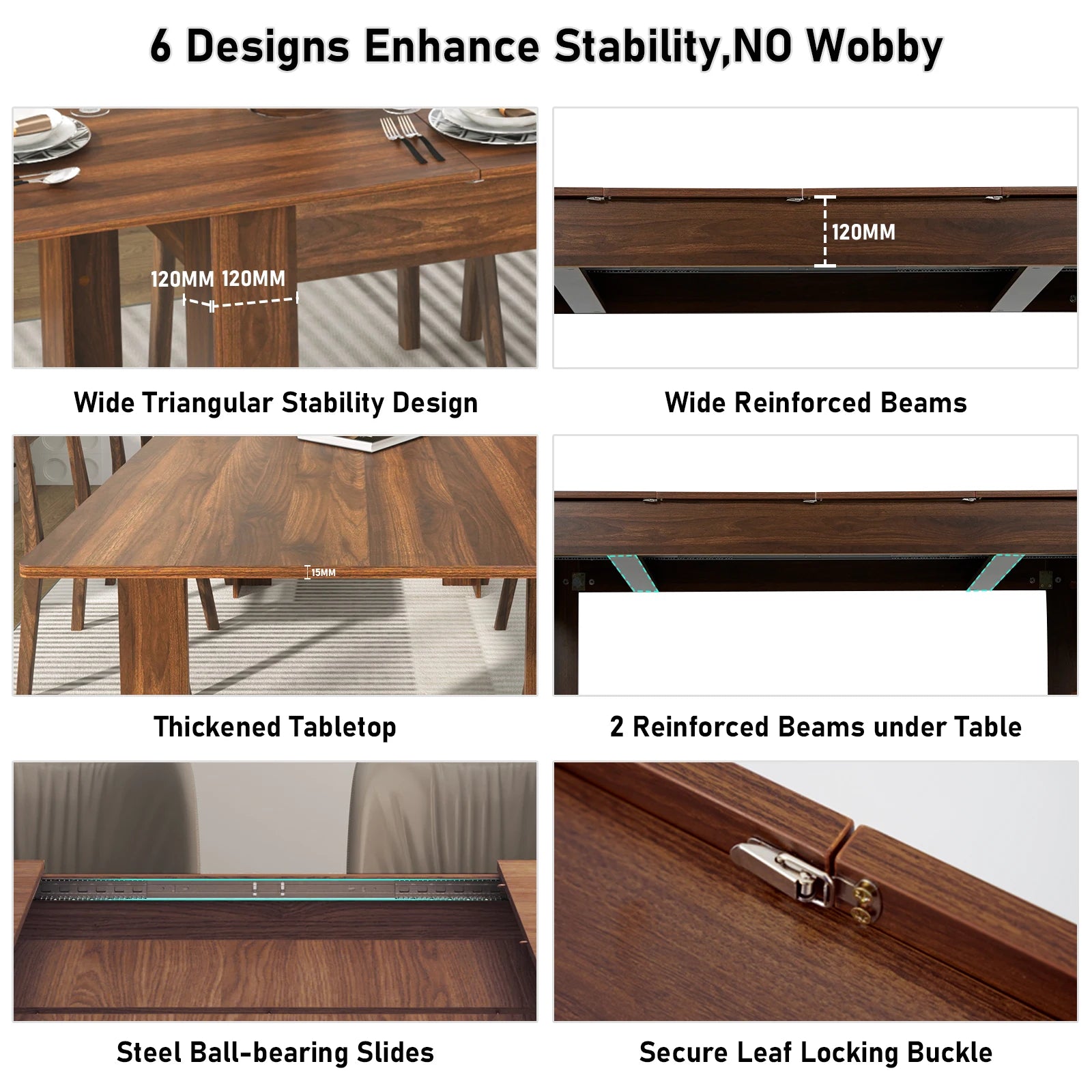 Extendable Dining Table for 6-10 Person, Wooden Dining Room Table, Modern Extendable Table for Gatherings, Meeting for Kitchens