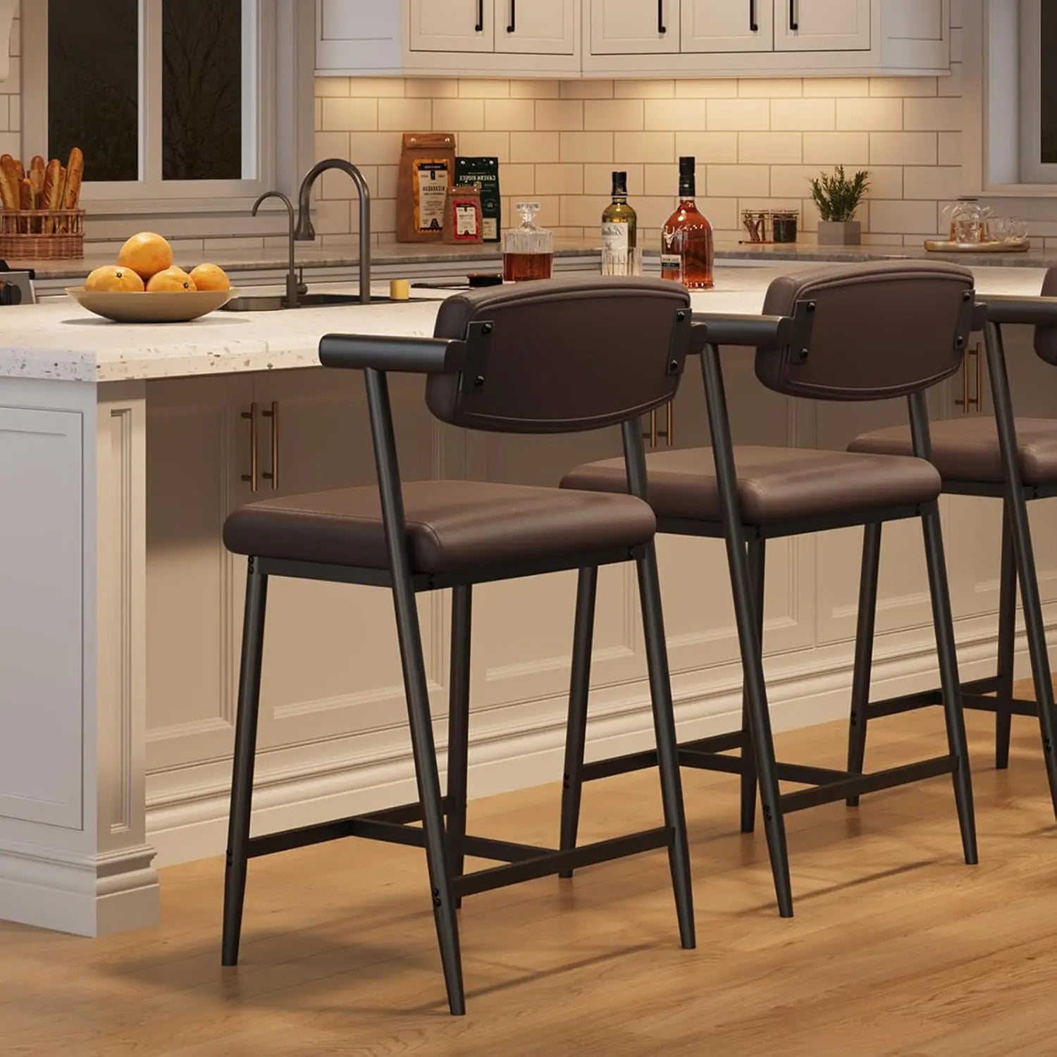 26″ Counter-Height Bar Stools with Back & Footrest – Modern Metal (Set of 2)