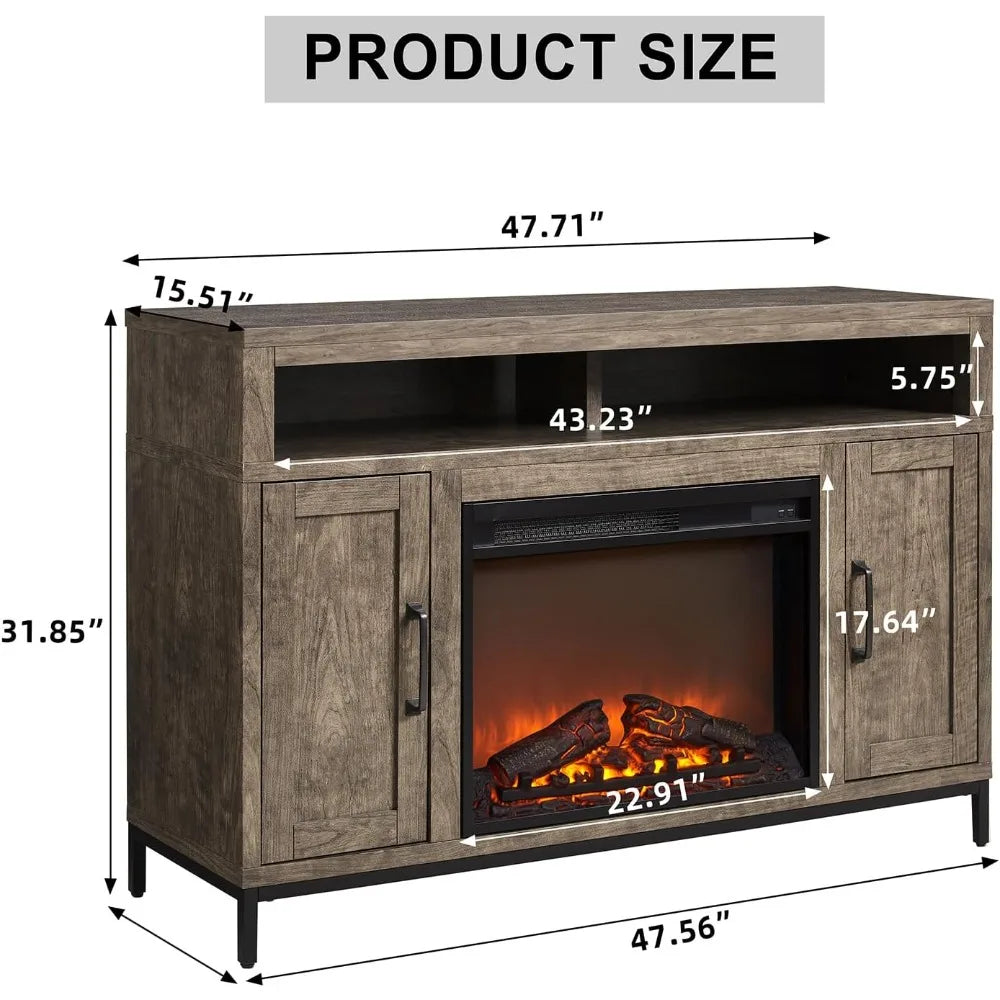 Fireplace TV Stand for TVs Up to 65 Inches, Farmhouse Entertainment Center with 23" Fireplace & LED Lights, Rustic Media Console