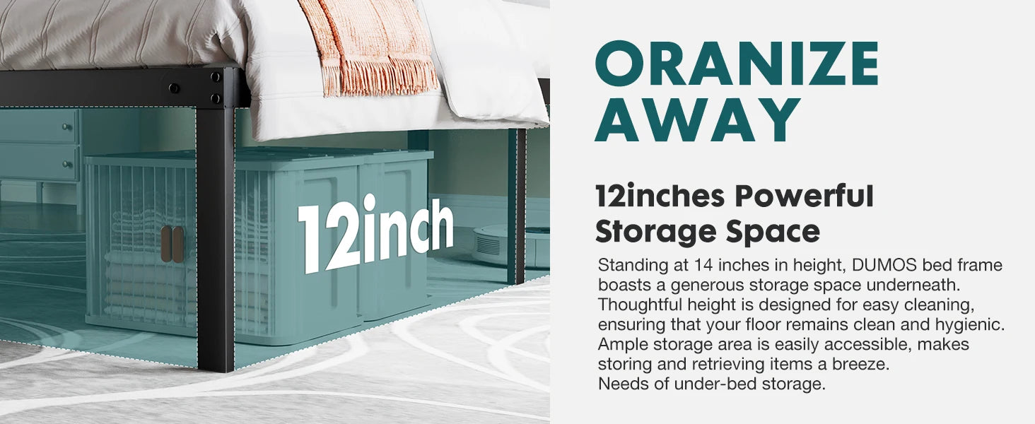 Metal Platform Bed Frame – Twin / Full / Queen / King with Under-Bed Storage