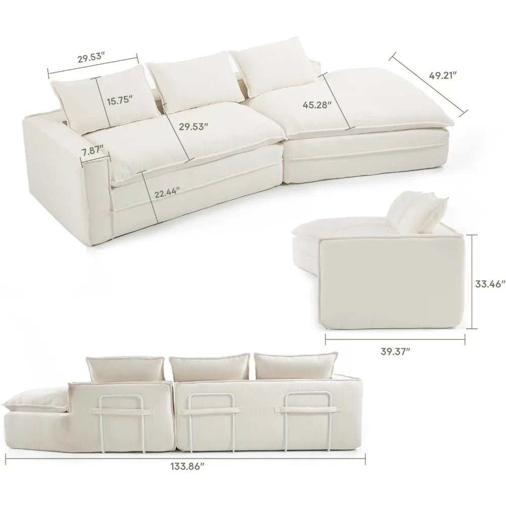 Oversized Deep Seat Cloud Couch-4-Seater Boneless Sectional Sofa for Living Room, Ready-to-Relax Large Modern Sofa