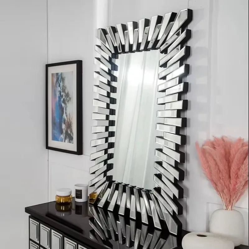 Indoor HD Rectangular Hanging Mirror Home Decoration Sunburst Accent Wall Mirror