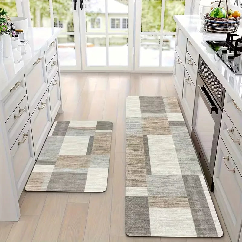 VIKAMA 2pcs Minimalist Geometric Rug Set Soft, Warm and Noise-Reducing Entrance Hallway Doormat Kitchen Rug Home Decor