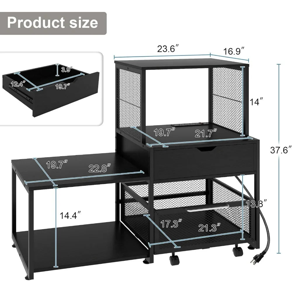 Puncia Mini Fridge Stand with Storage – Coffee Bar Cabinet with Power Outlet & Drawer