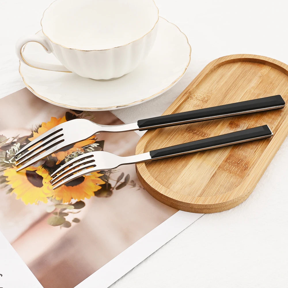 20Pcs Creative Rose Tableware Imitation Wood Handle Cutlery Set Knife Dessert Fork Spoon Dinnerware Set Stainless Steel Flatware