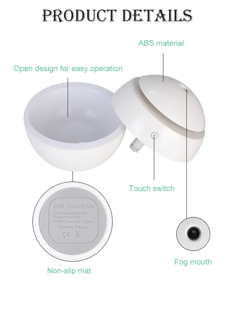 130ML Ultrasonic Air Home Humidifier Mini Mist Maker Aroma Diffuser USB Aroma Essential Oil Diffuser For home office