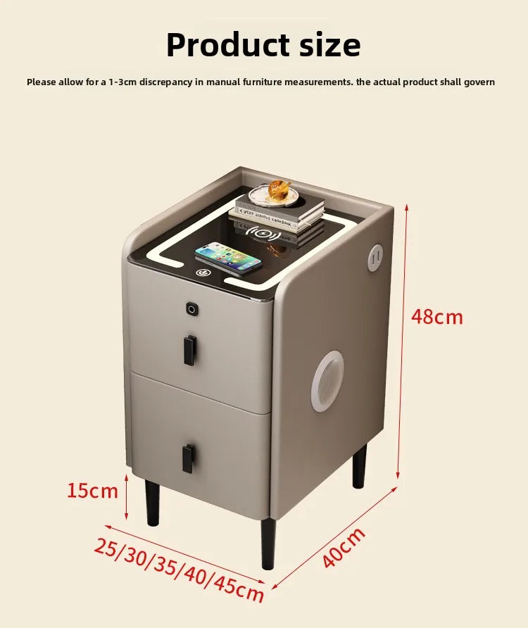 Ultra Narrow Smart Nightstand Luxury Bedside Table Minimalist Solid Wood Storage Cabinet Compact Bedroom Organizer with Charging