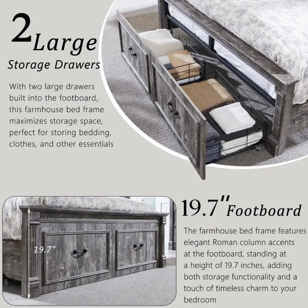 Queen Size Wood Platform Bed Frame – 51″ Tall Headboard with Roman Column Footboard