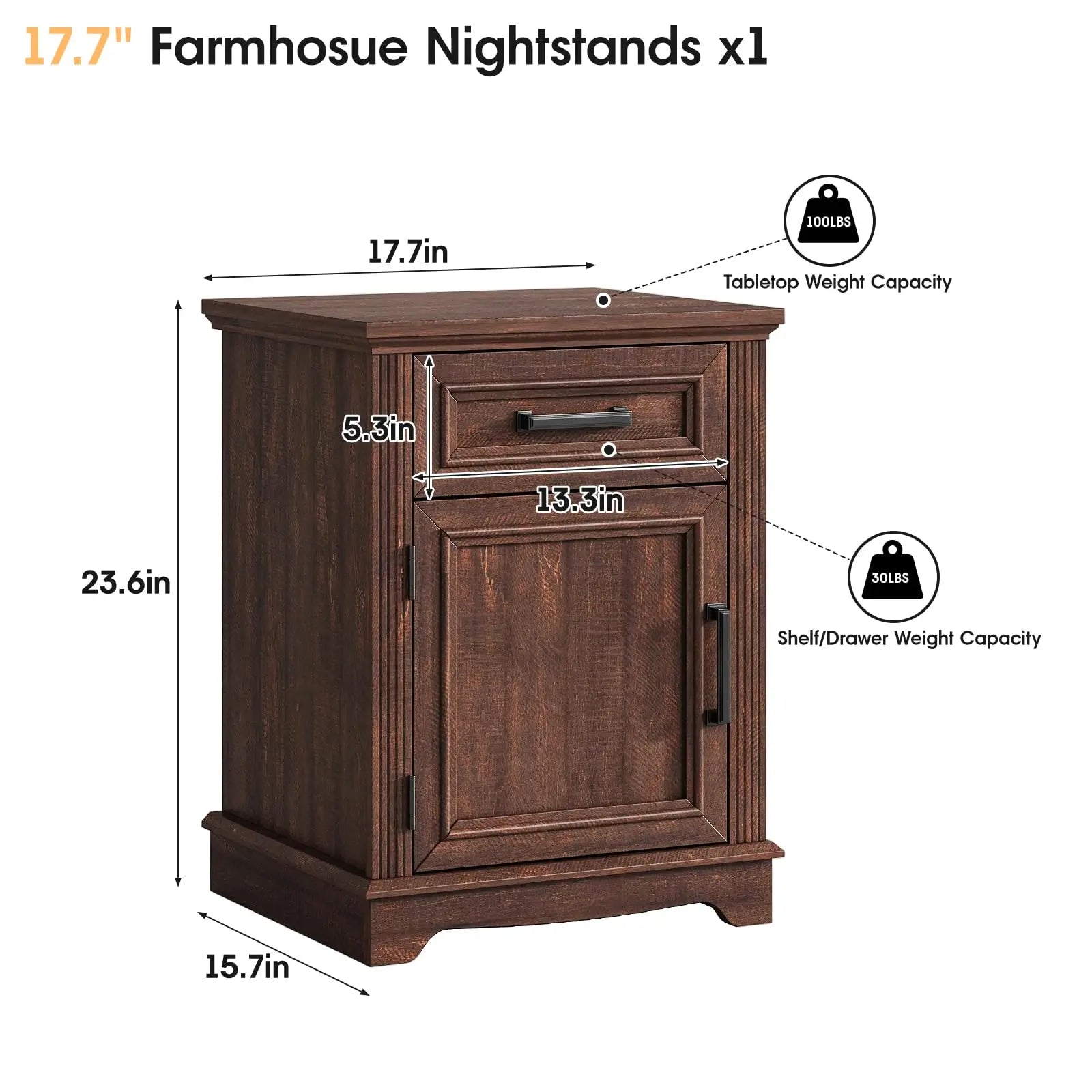 Vabches Nightstand with Drawers & Storage Cabinet Wooden Bedside Table Modern Small Side Table End Table for Bedroom Furniture