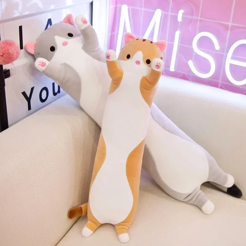 19.5in Cute 50cm Cat Plush Toy Long Pink Brown Grey Sleeping Cats Leg Pillow Squishy Little Animal Doll Appeasing Plushie Gift