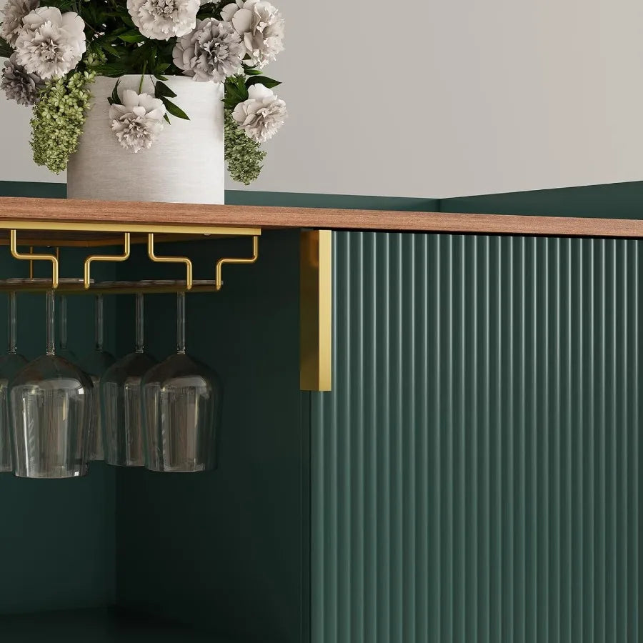 48″ Modern Wine Bar Cabinet – Fluted Design with Built-In Wine Rack & Glass Holder