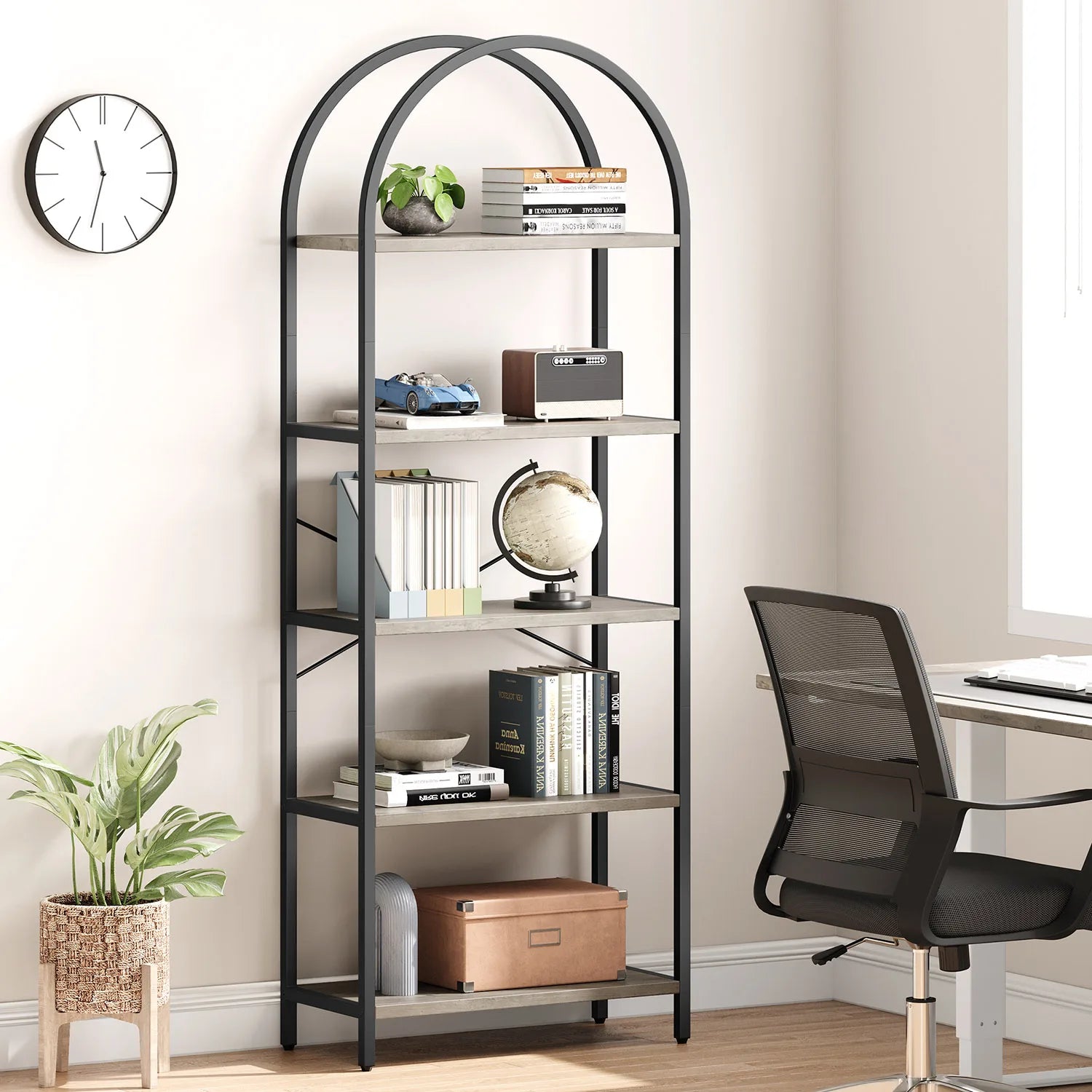 5-Tier Arched Bookshelf – 180 cm Tall Industrial Open Display Rack