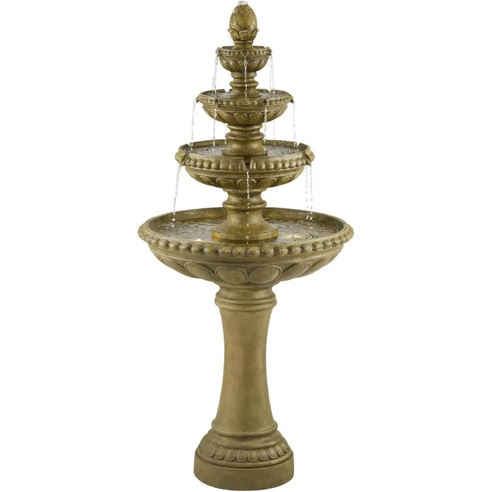Sag Harbor 66 High Large Italian Outdoor Decor Sand Stone Floor Fountain with Light LED Waterfall 4-Tier Standing Basin Water