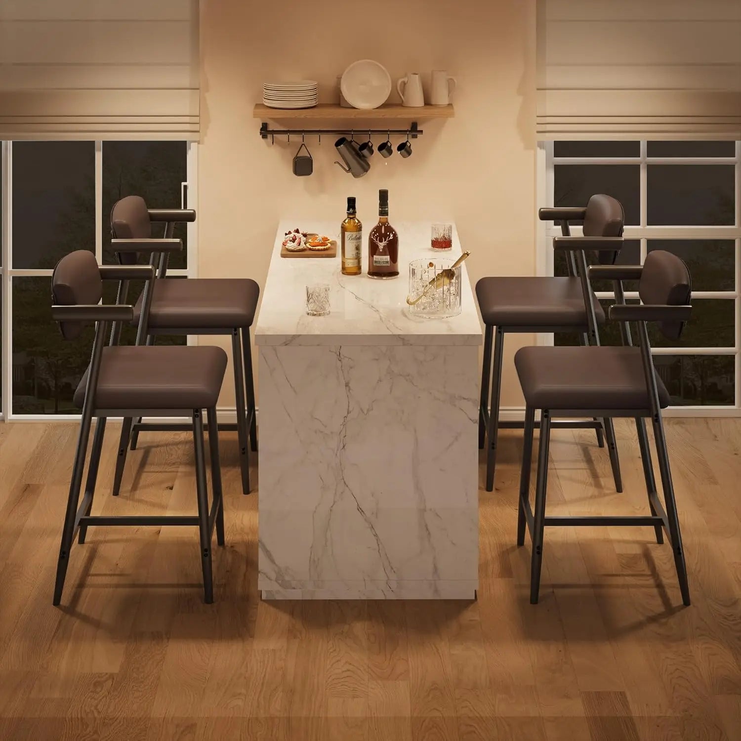 26″ Counter-Height Bar Stools with Back & Footrest – Modern Metal (Set of 2)