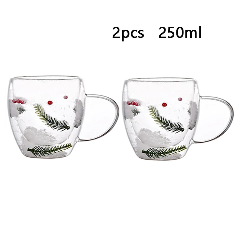 250/350ml Christmas Double Wall Glass Mugs Set Of 2 Heat-resistant Espresso Cup Milk Beverages Coffee Mugs For Holiday Gifts