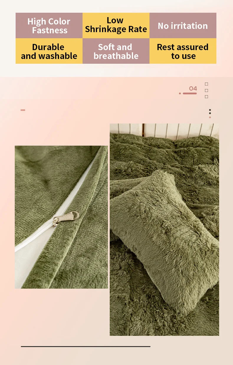 3-Piece Faux Fur Velvet Duvet Cover Set - Soft, Warm, Plush Bedding with Solid Color Design, 1 Duvet Cover and 1/2 Pillowcase, W