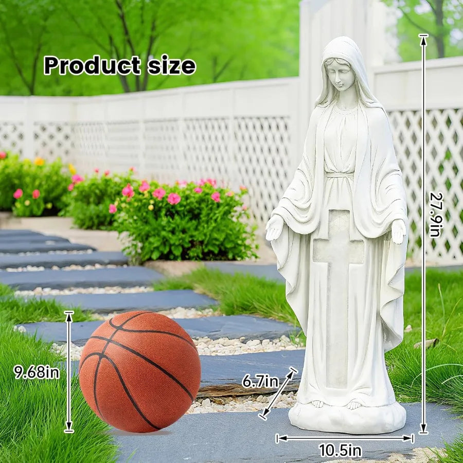 Solar Virgin Mary Praying Statue 27.9 Inch- Outdoor Religious Garden Decor with LED Lights Weather-Resistant Magnesium Oxide Sc
