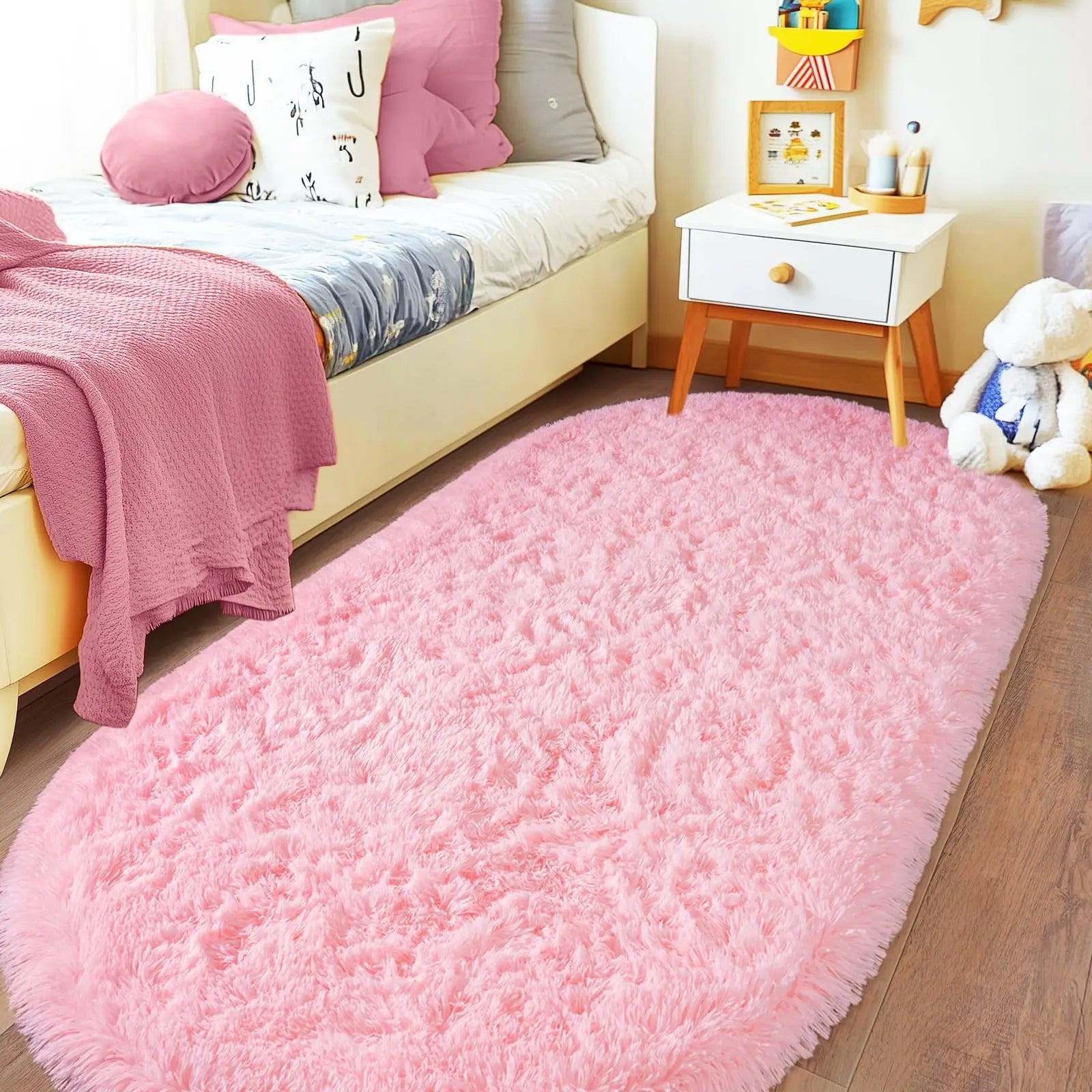 Tie Dye Light Gray Carpet Oval Fluffy Plush Bedside Mat Children's Bedroom Moisture-Proof Mat Living Room Home Decoration Rugs