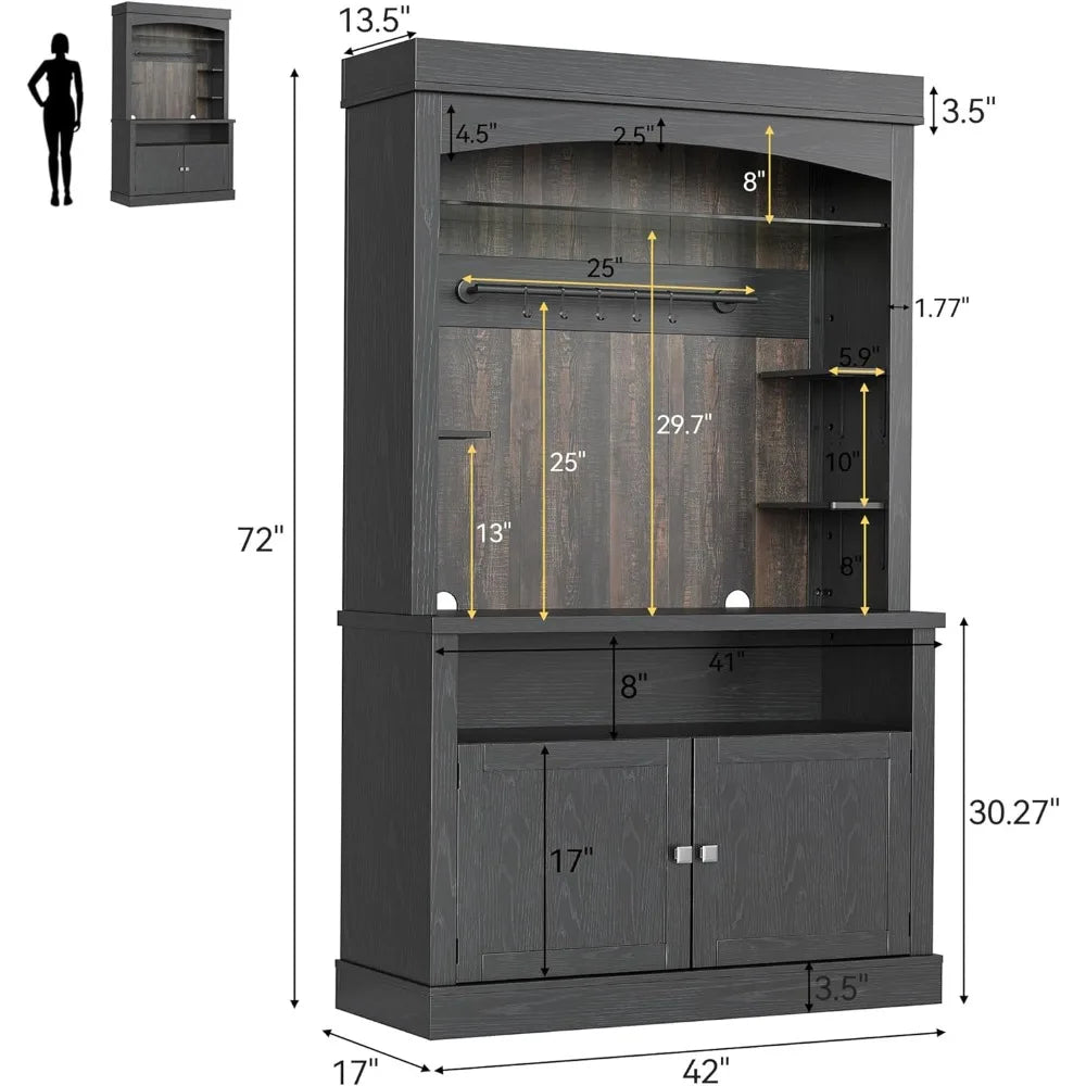 72″ Tall Farmhouse Coffee Bar Cabinet – LED Buffet Sideboard with Storage