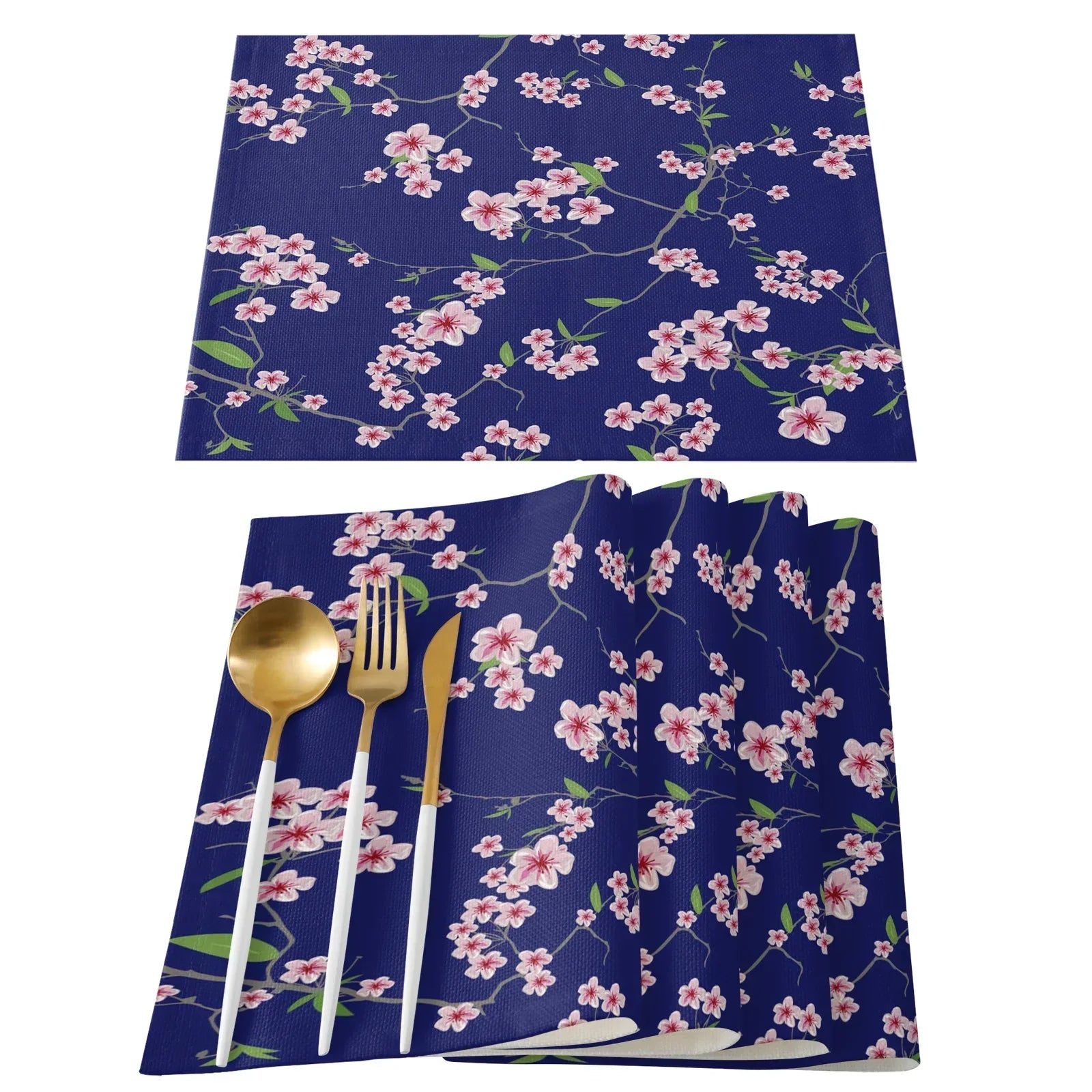 Japanese Cherry Blossom Pattern Table Mat Kitchen Decoration Placemat Table Napkin For Wedding Dining Accessories Table Mat 4PCS