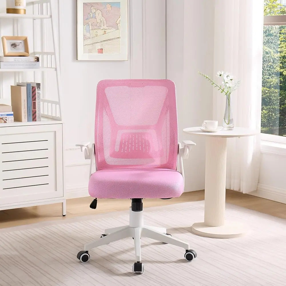 Beige Desk Chair Mid-back Swivel Ergonomic Office Chair With Adjustable Arms Mesh Lumbar Support for Computer Task Work Gaming