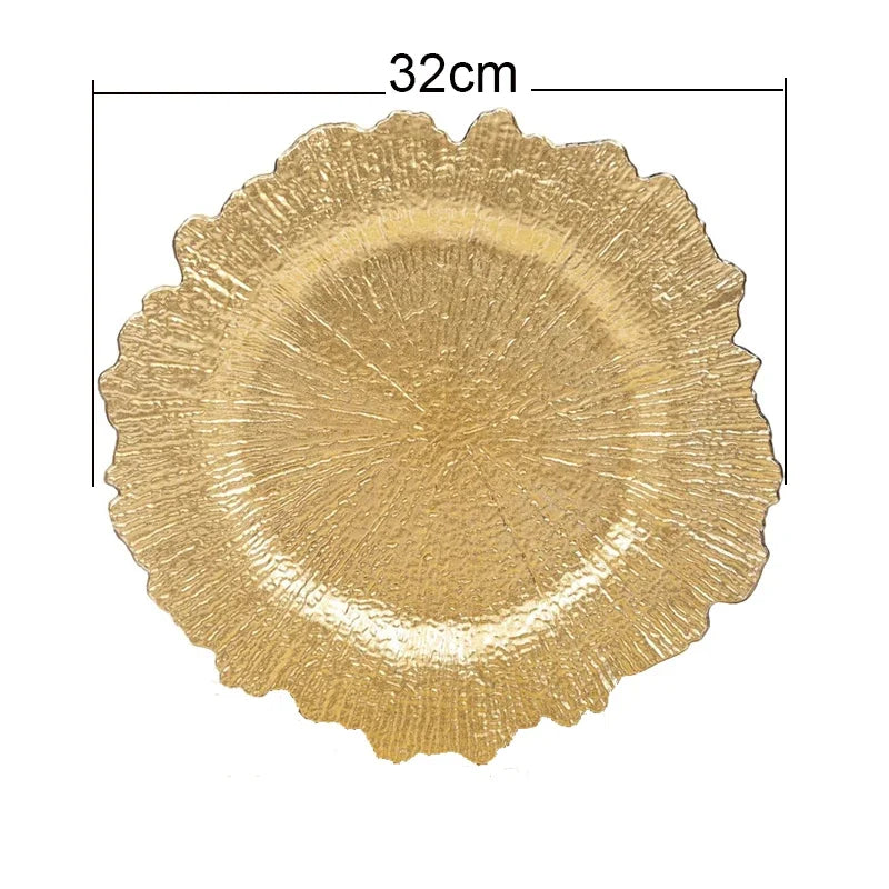 13″ Gold Charger Plate with Floral Reef Ruffled Rim – Decorative Dinner Charger