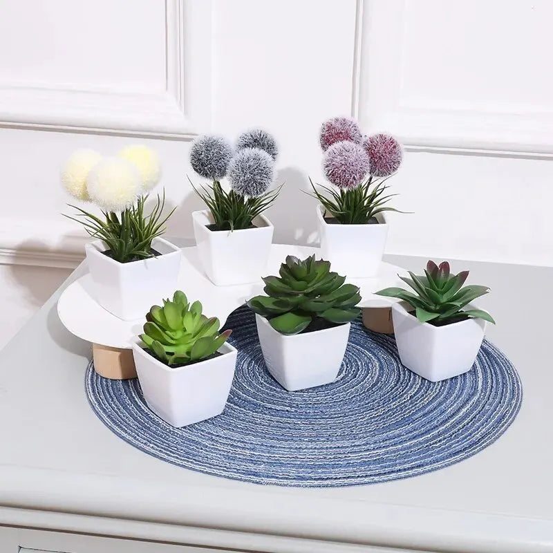1SET (6PC) Mini Artificial Plant Bonsai, Home, Office, Restaurant, Store, Desktop, Counter Shelf Decoration