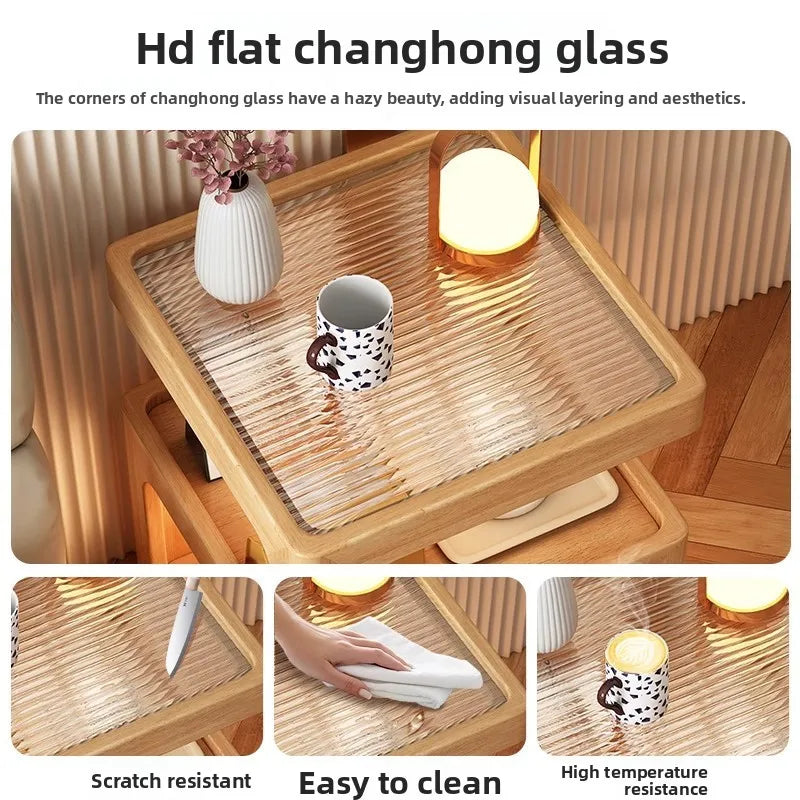 All solid wood bedside table Modern simple bedside table A few light luxury high-end home bedroom bedside storage table