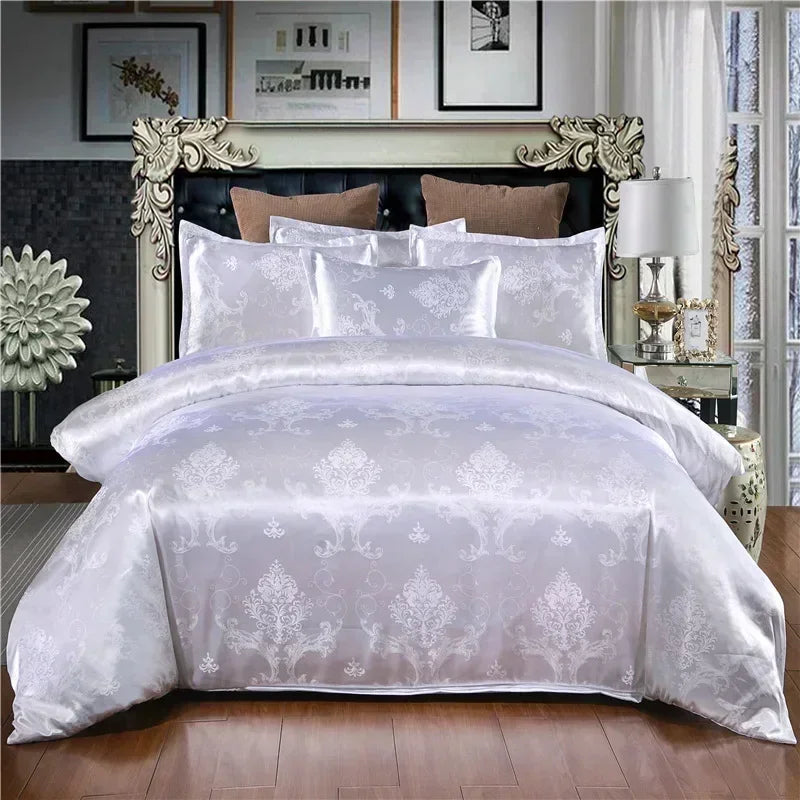 Luxury Satin Jacquard Single Double Duvet Cover Set High End European Wedding King Size Bedding Set Queen Size Quilt Cover Set