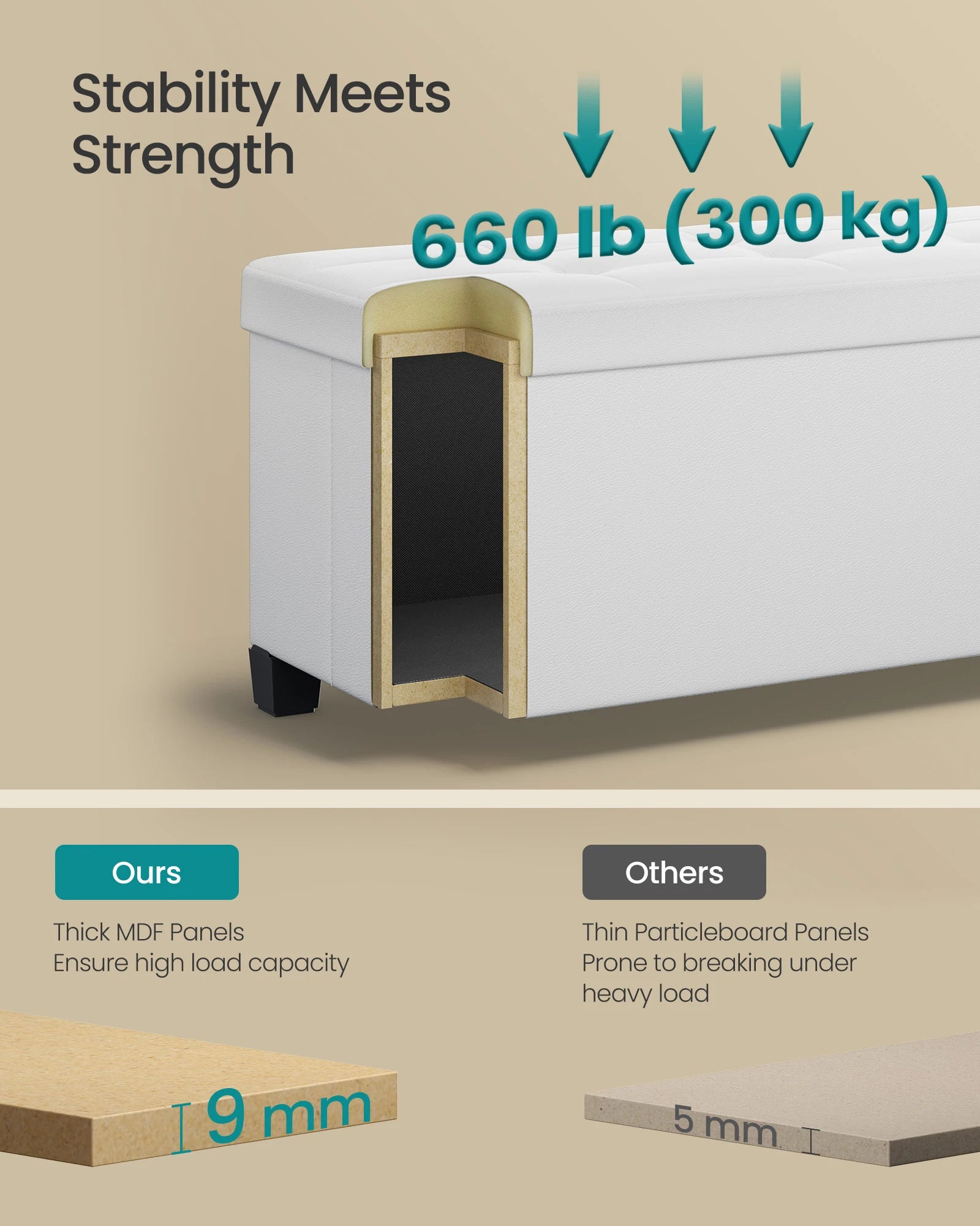 Storage Ottoman Bench with Legs – Synthetic Leather (43″)