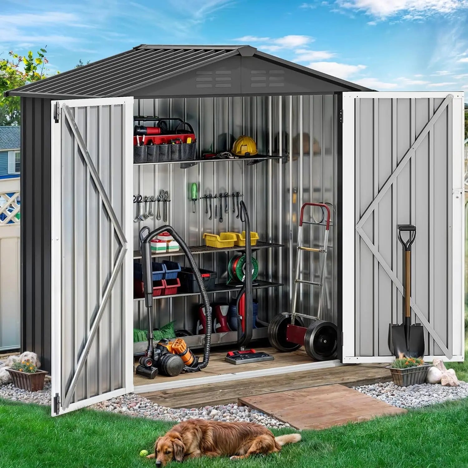 Outdoor Storage Shed 6x4ft - Weatherproof, Lockable, and Ventilated for Garden Tools and Equipment