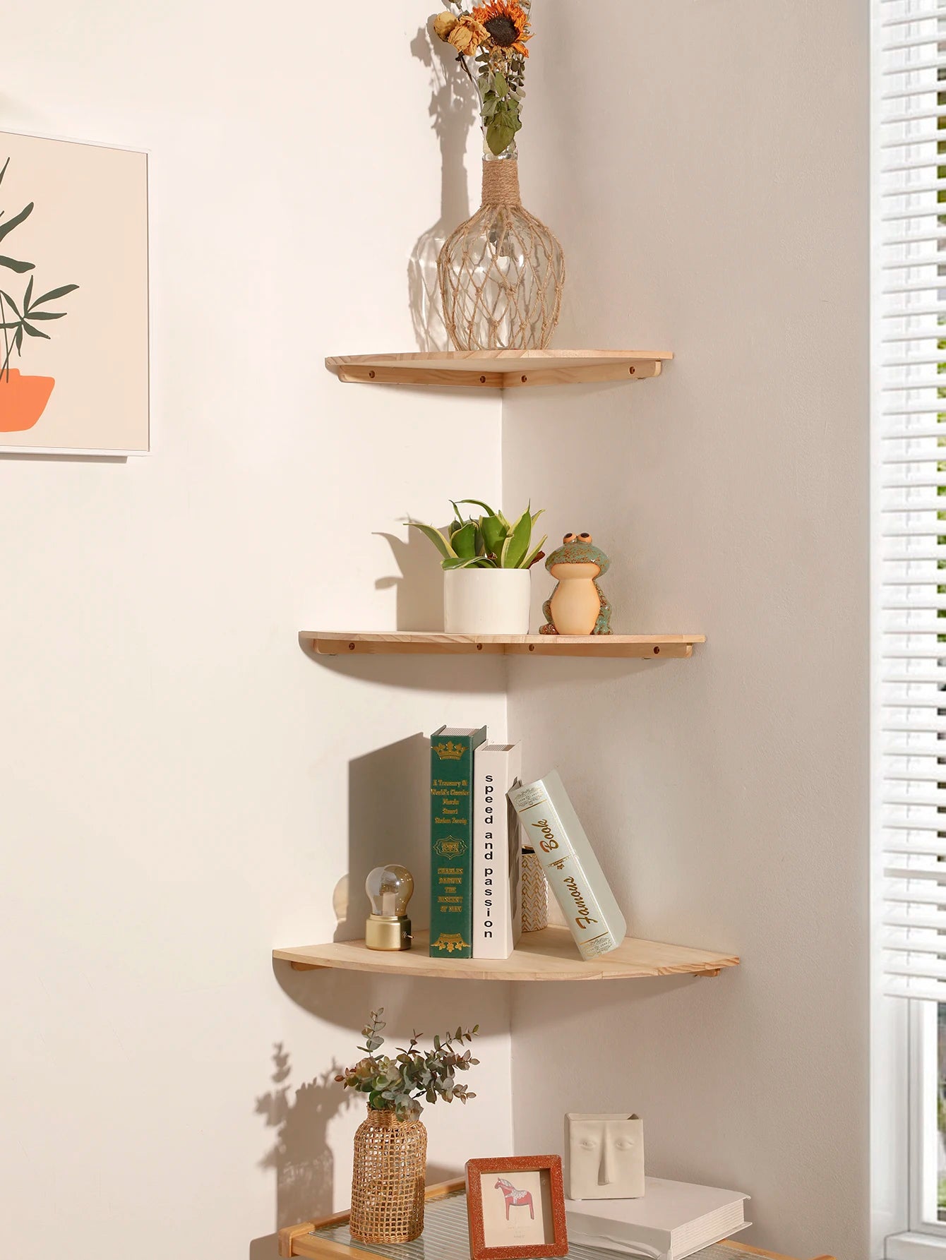 Scalloped Corner Shelves Floating Wall Shelf Storage Rack Wooden Wall Decor Bedroom Living Room Kitchen  Home Decorations Ledge