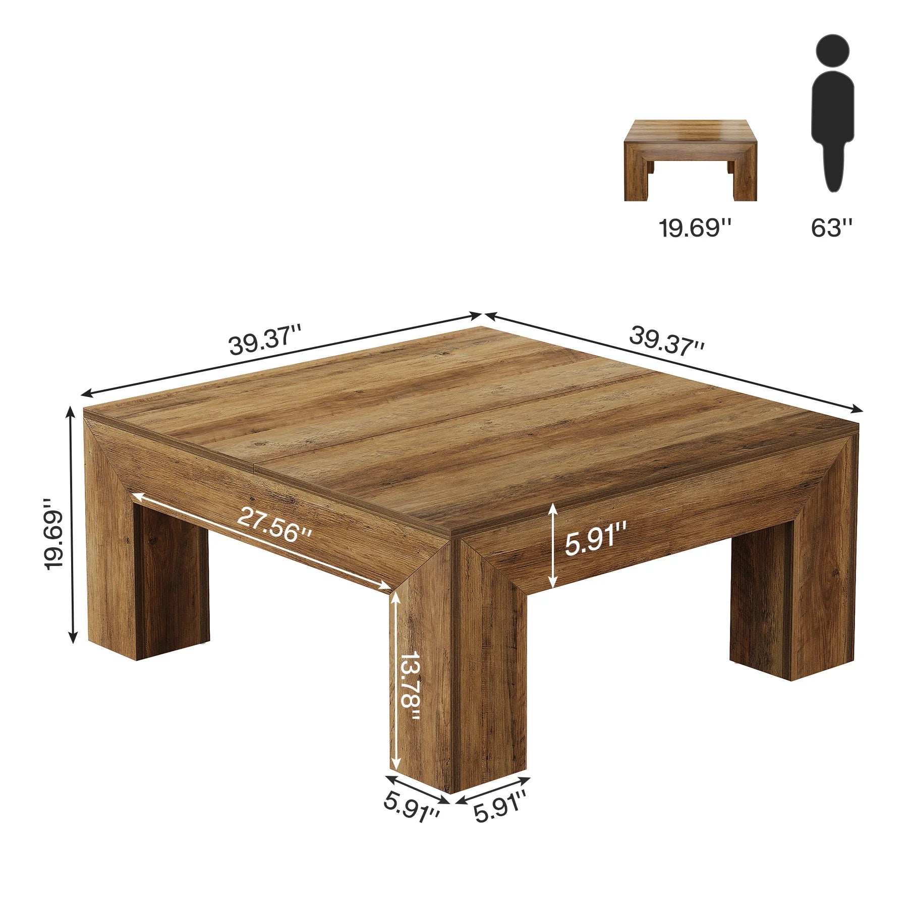 Tribesigns 39.4-Inch Square Farmhouse Coffee Table – MDF Accent Center Cocktail Table with Sturdy Wooden Legs