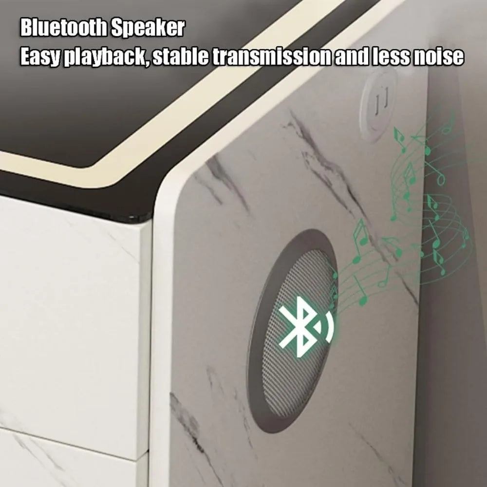 Contemporary 3-Drawer Nightstand with Built-in Charging Station and LED Lighting, featuring Fingerprint Security Lock