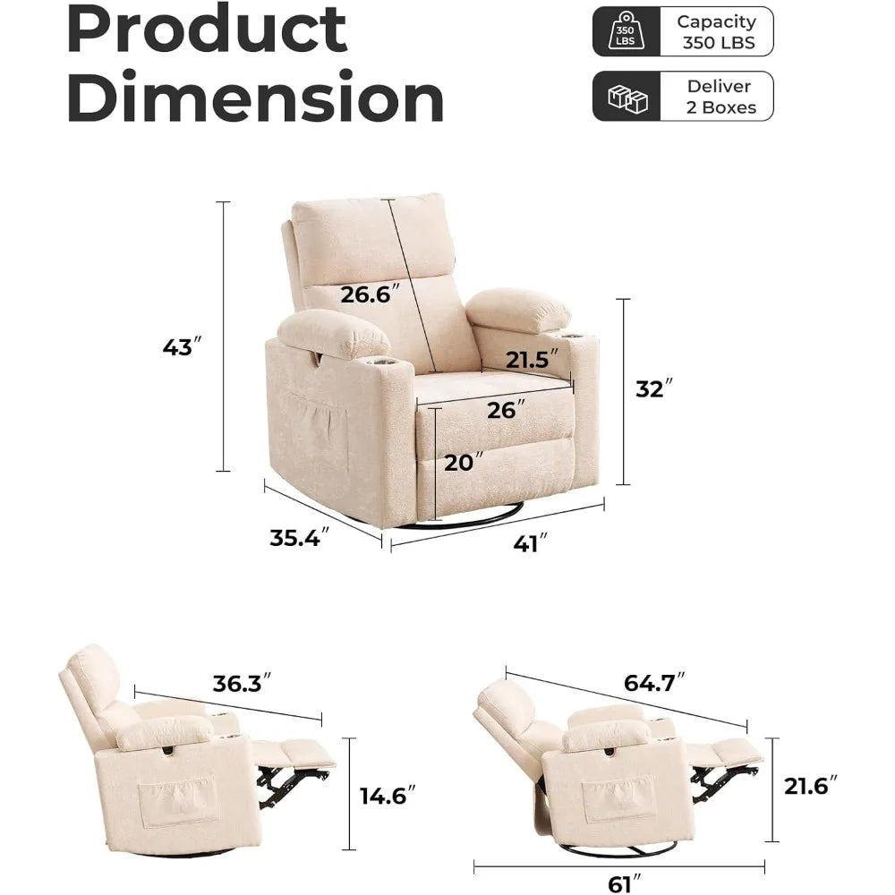 Electric Glider Recliner Rocking Chair Nursery with Adjustable Armrests Power Swivel Recliner for Breastfeeding Comfortable Nurs