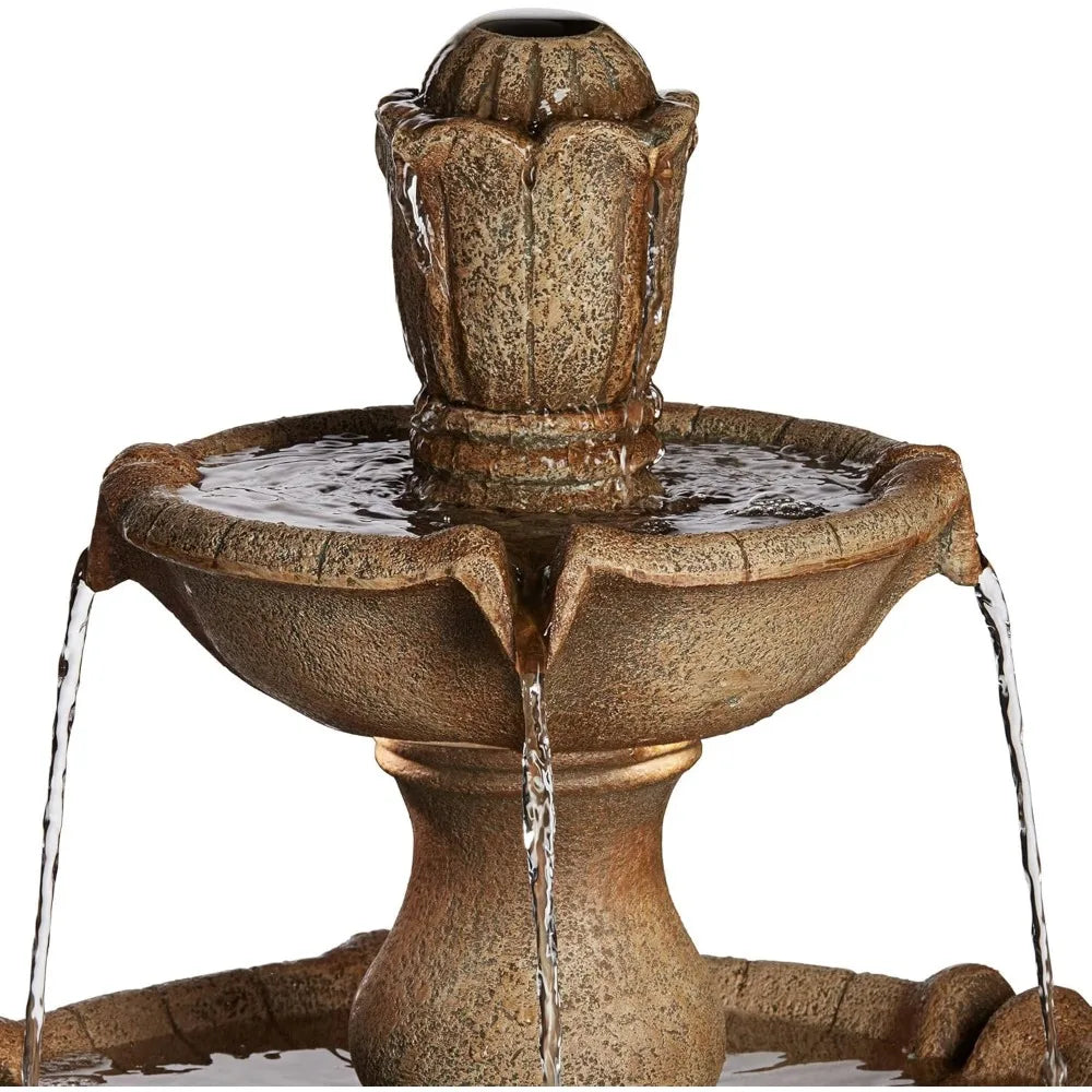 Arosco Modern Rustic Outdoor Floor Water Fountain with Light LED 43" High 3-Tiered Resin for Garden Patio Yard Deck Home Lawn Po