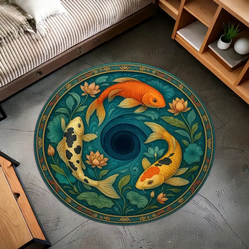 Japanese Koi Fish Round Rug Zen Living Room Living Room Bedroom Home Decoration Carpet