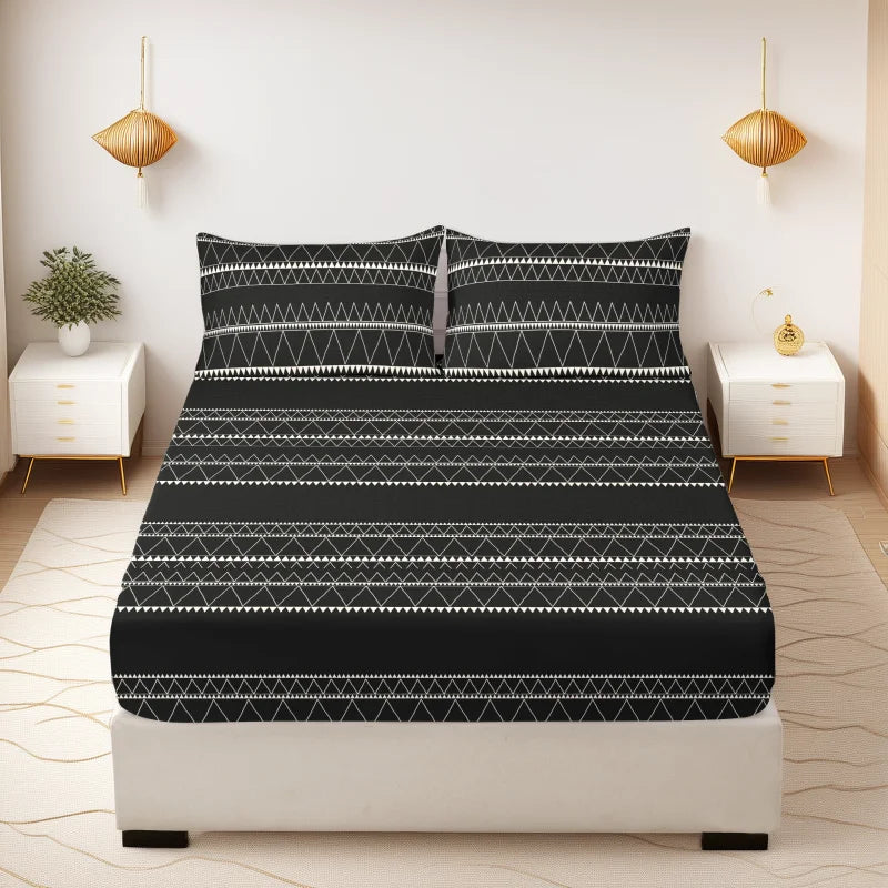 3pcs Printing ultra-fine fiber Fitted Bed Sheet Pillowcase Set Skin Friendly Breathable Queen size bed sheet Mattress Cover