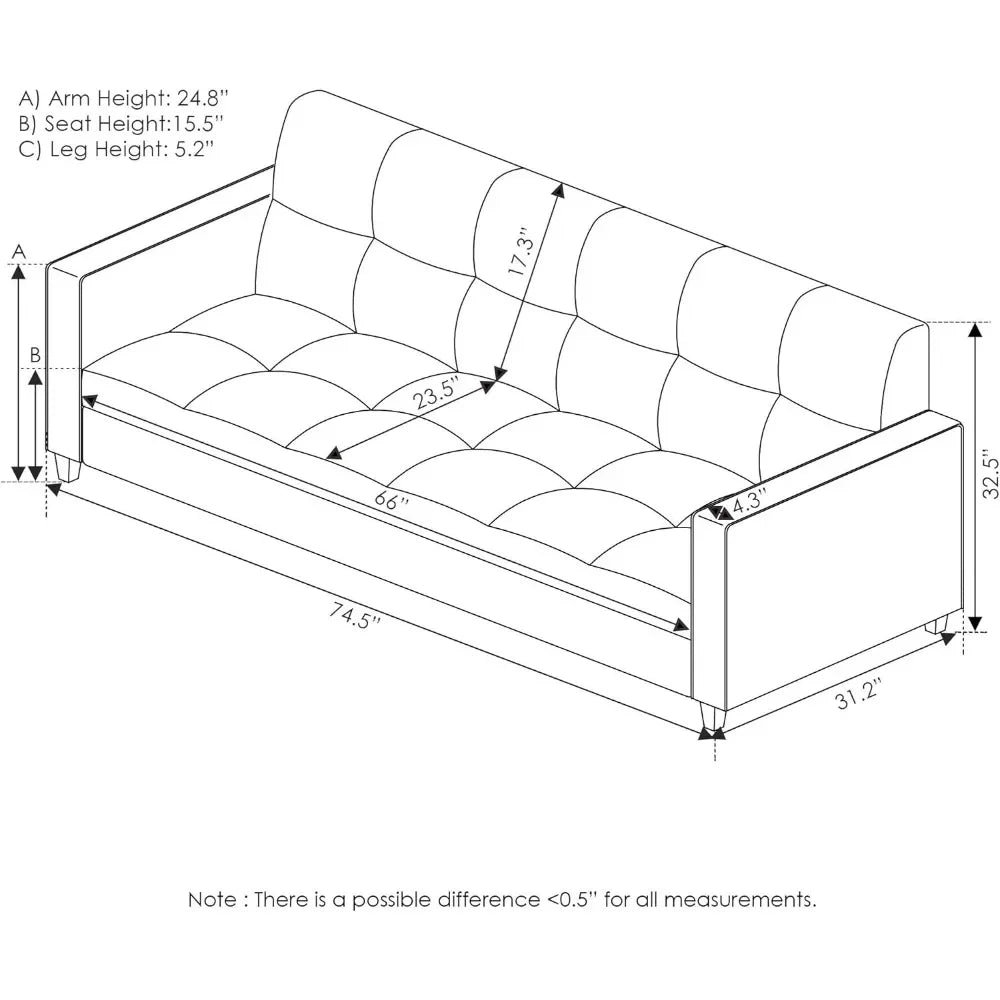 Black Contemporary Tufted Faux Leather Sofa Couch - Living Room Furniture with Sleek Design