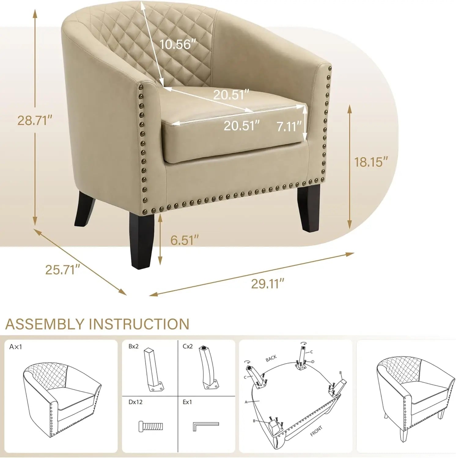 Pia Ricco Faux Leather Barrel Accent Chair – Modern Club Armchair with Wood Legs