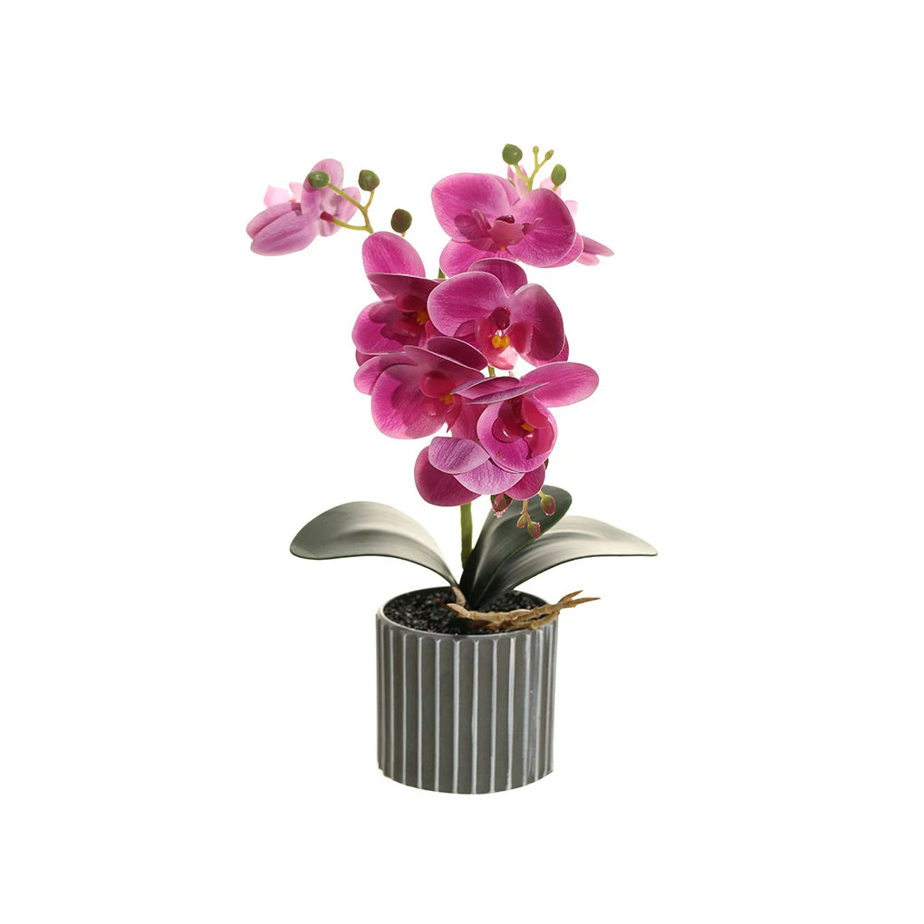 New Artificial Orchid Flower Bonsai with Pot Potted Phalaenopsis Planter Home Office Decor Bright Color Indoor Balcony