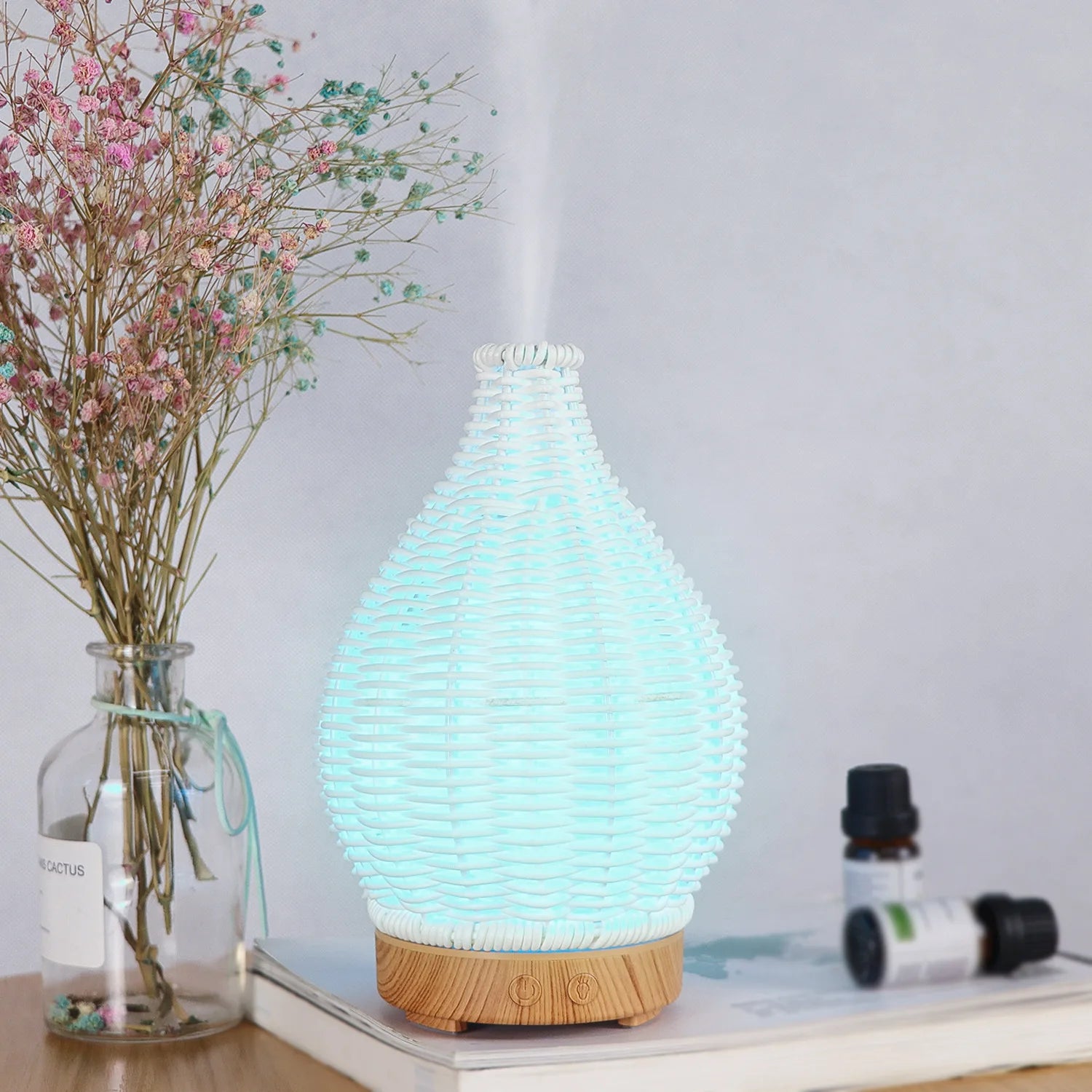 Wood Weave Vase Humidifier Aromatherapy Household Vase Air Humidifier Ultrasonic Mute Colorful Humidifier Spray Instrumen