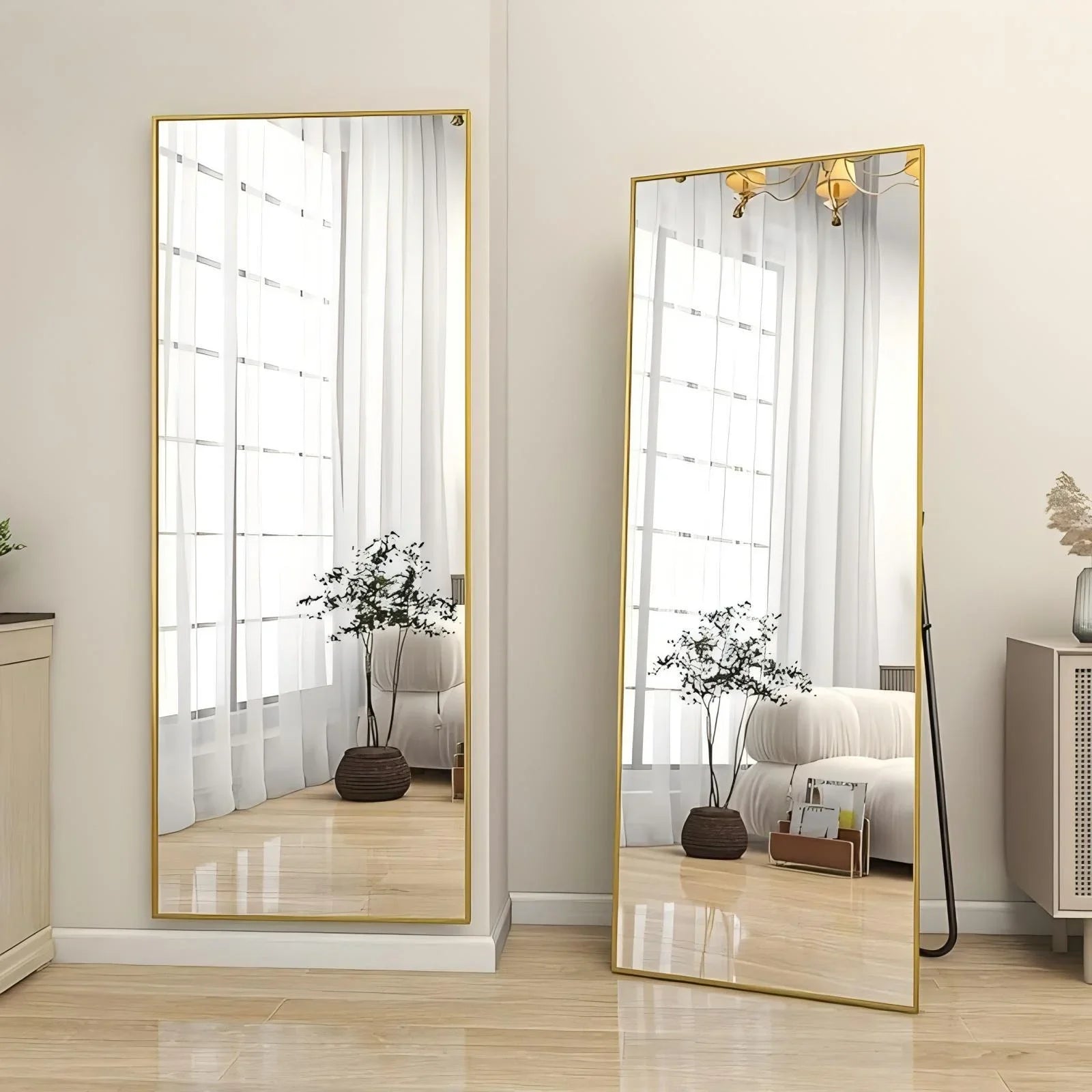 56"x21" Full Length Mirror Standing Full Body Mirror with Rounded Corners, Gold