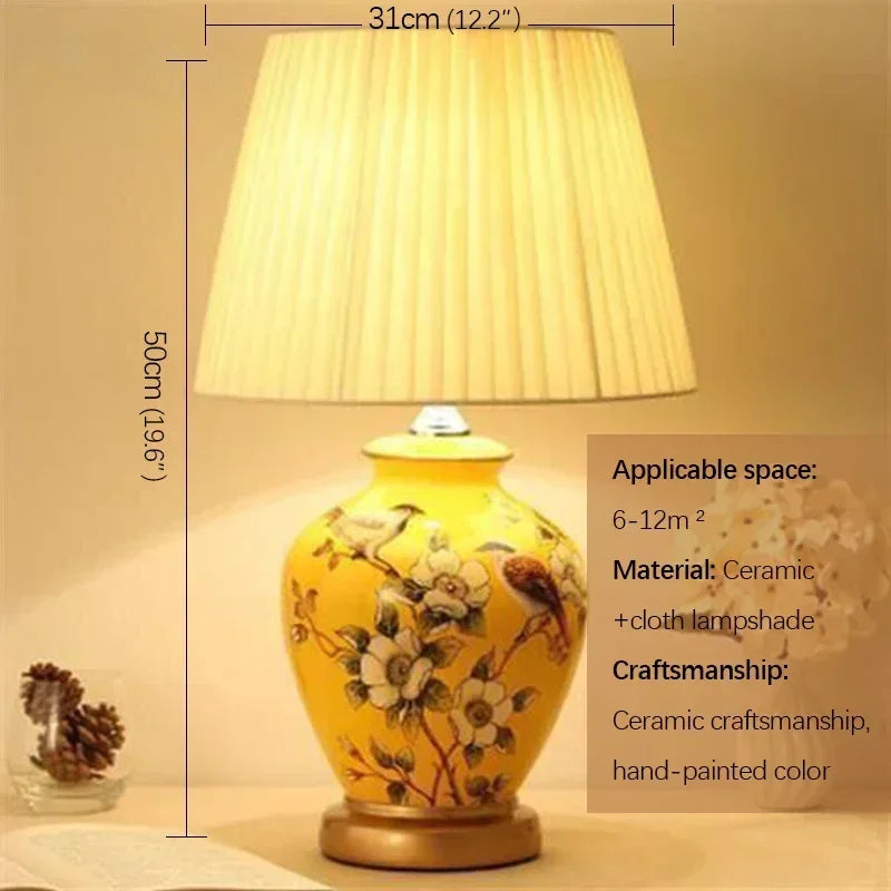 Ceramic Table Lamp LED Luxury Modern Creative Flower Pattern Desk Lights For Home Living Room Bedroom Bedside